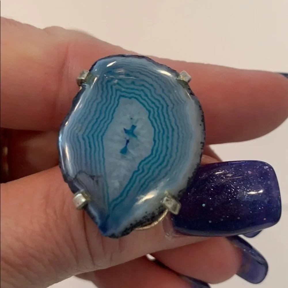 Silver sliced agate polished stone statement
